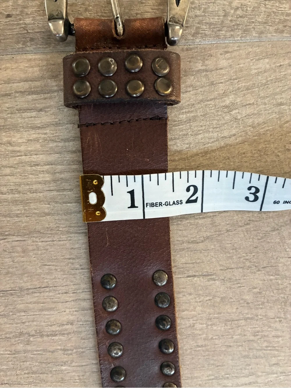 Western Antique Silver Studs Brown Leather Belt With Horse Shoe Buckle